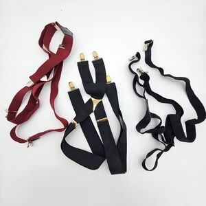 Assorted Men's Suspenders with Clips, 3 Pairs, Black and Burgundy Red.